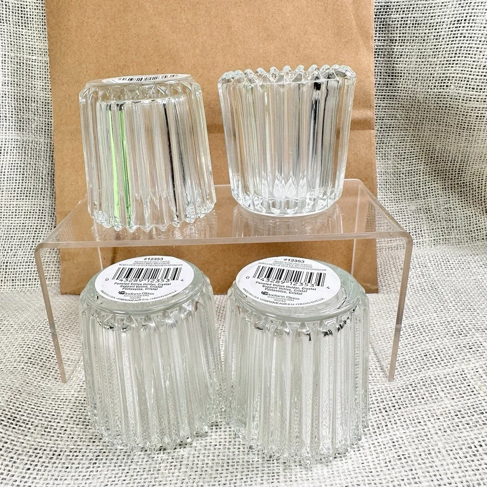 Indiana Glass NOS Crystal Votive Candle Holders Paneled USA Wedding Set of 4‎